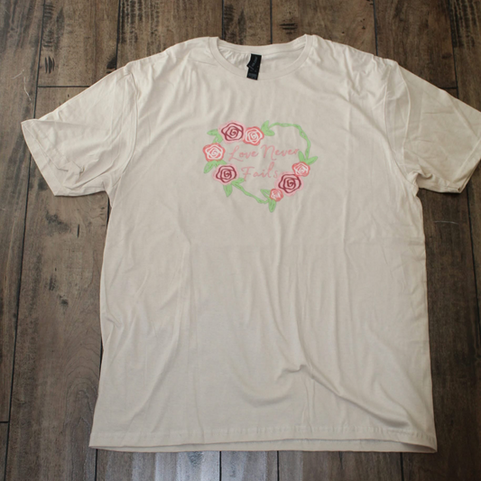 “Love never fails” Flower Heart short sleeve t-shirt